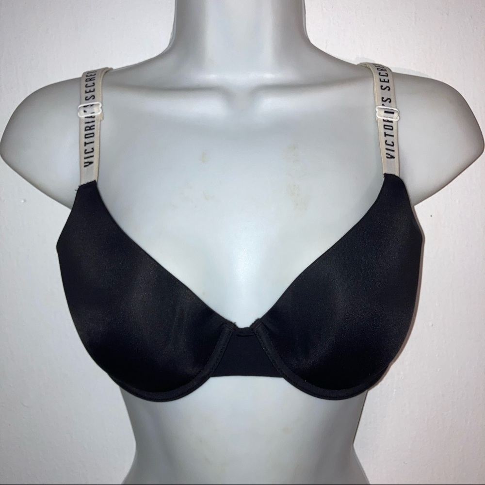 Victoria’s Secret T shirt  Lightly Lined Demi Logo Bra 32D Black